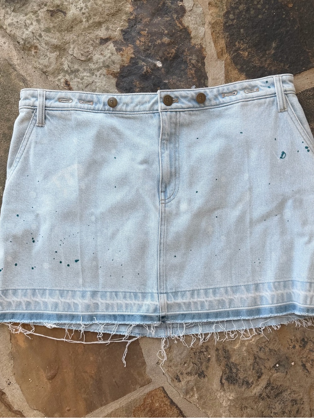 Pilcro Light Blue Denim Mini Skirt with Paint-Splatter Detail
